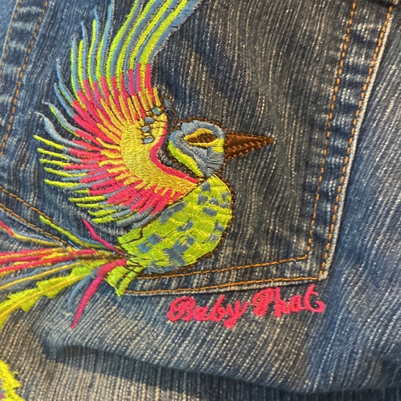 baby phat y2k denim jean capris 3/4 with embroidered butt pockets carnival - Picture 5 of 17